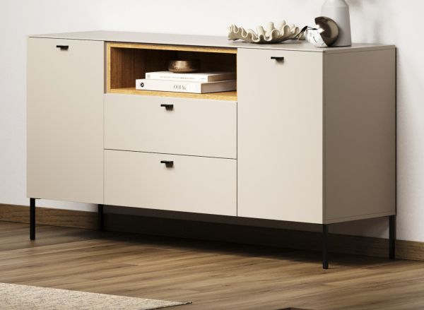 Sideboard Jardins in Kaschmir / Sand und Evoke Eiche, Kommode 154 cm mit Soft-Close