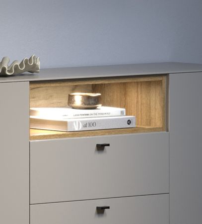Sideboard Jardins in Kaschmir / Sand und Evoke Eiche, Kommode 154 cm mit Soft-Close