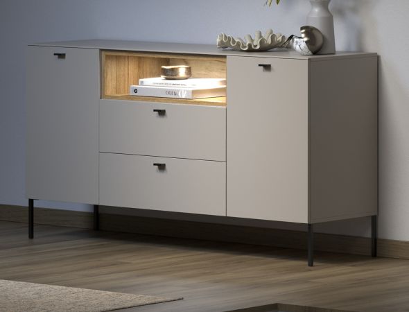 Sideboard Jardins in Kaschmir / Sand und Evoke Eiche, Kommode 154 cm mit Soft-Close