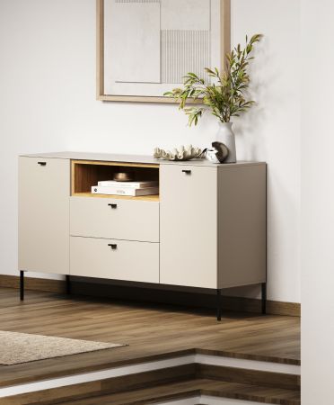 Sideboard Jardins in Kaschmir / Sand und Evoke Eiche, Kommode 154 cm mit Soft-Close