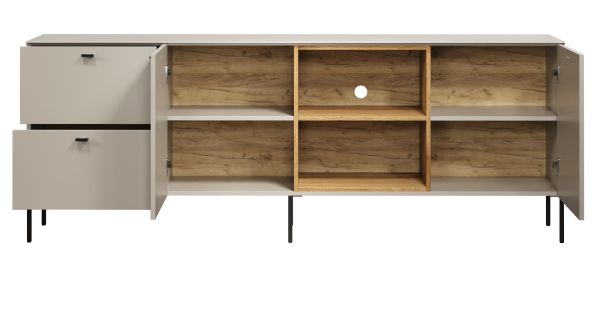 Wohnwand Jardins in Kaschmir Sand und Evoke Eiche, Set 4-teilig 250 x 210 cm mit Soft-Close