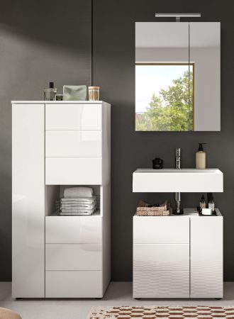 Badm�bel Set 3-teilig Larik in wei� Hochglanz Badkombination 135 x 190 cm
