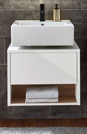 Waschbeckenunterschrank Glide in wei� Hochglanz und Eiche 60 cm