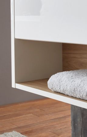Waschbeckenunterschrank Glide in wei� Hochglanz und Eiche 60 cm