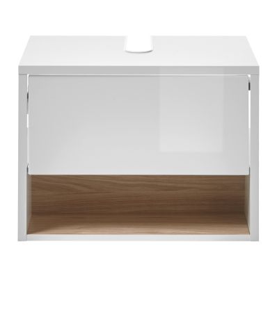 Waschbeckenunterschrank Glide in wei� Hochglanz und Eiche 60 cm