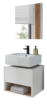 Badm�bel Set 2-teilig Glide in wei� Hochglanz und Eiche mit LED Beleuchtung 60 x 190 cm