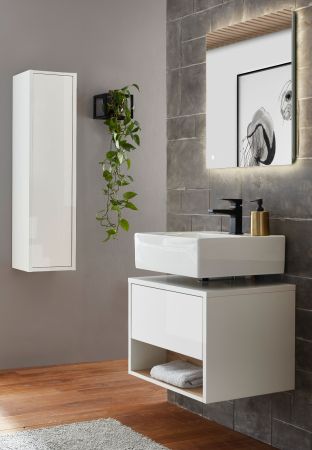 Badm�bel Set 3-teilig Glide in wei� Hochglanz und Eiche mit LED Beleuchtung 100 x 190 cm