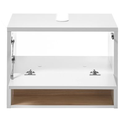Badm�bel Set 3-teilig Glide in wei� Hochglanz und Eiche mit LED Beleuchtung 100 x 190 cm