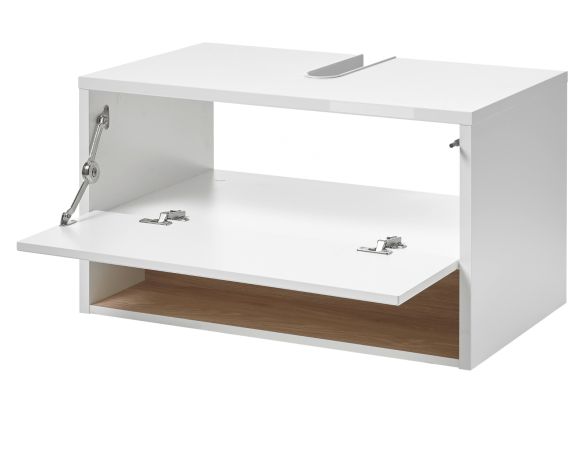 Badm�bel Set 4-teilig Glide in wei� Hochglanz und Eiche mit LED Beleuchtung 160 x 190 cm