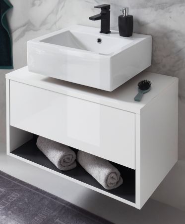 Waschbeckenunterschrank Glide in wei� Hochglanz und grau 80 cm