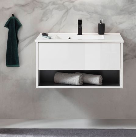 Waschbeckenunterschrank MIT Waschbecken Glide in wei� Hochglanz und grau 80 cm