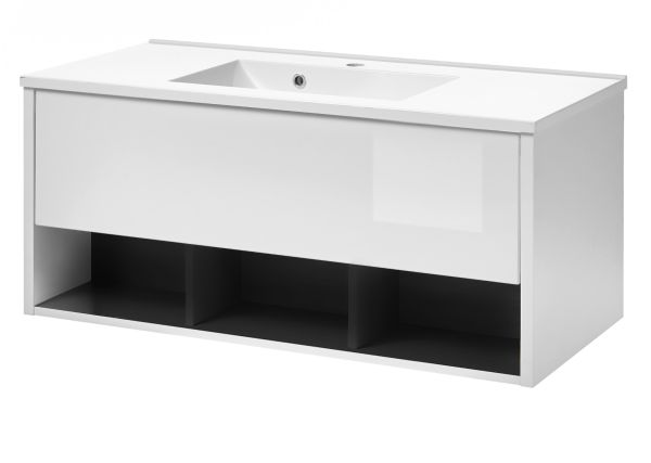 Waschbeckenunterschrank MIT Waschbecken Glide in wei� Hochglanz und grau 100 cm