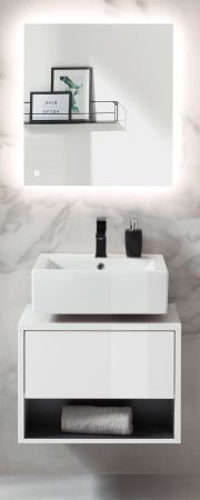 Badm�bel Set 2-teilig Glide in wei� Hochglanz und grau mit LED Beleuchtung 60 x 190 cm