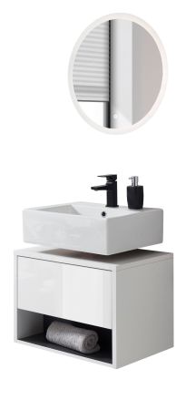 Badm�bel Set 2-teilig Glide in wei� Hochglanz und grau mit LED Beleuchtung 60 x 190 cm