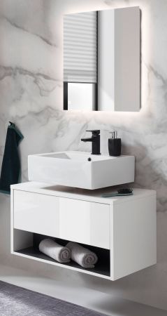 Badm�bel Set 2-teilig Glide in wei� Hochglanz und grau mit LED Beleuchtung 80 x 190 cm