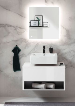 Badm�bel Set 2-teilig Glide in wei� Hochglanz und grau mit LED Beleuchtung 80 x 190 cm