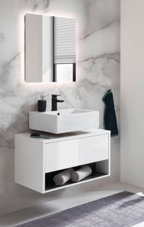 Badm�bel Set 2-teilig Glide in wei� Hochglanz und grau mit LED Beleuchtung 80 x 190 cm