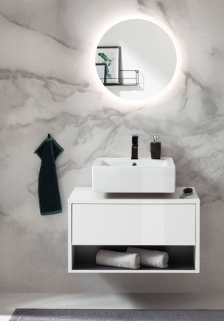 Badm�bel Set 2-teilig Glide in wei� Hochglanz und grau mit LED Beleuchtung 80 x 190 cm