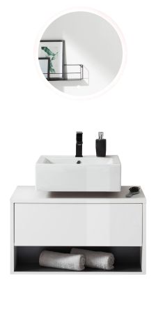 Badm�bel Set 2-teilig Glide in wei� Hochglanz und grau mit LED Beleuchtung 80 x 190 cm
