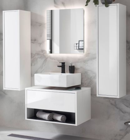 Badm�bel Set 4-teilig Glide in wei� Hochglanz und grau mit LED Beleuchtung 160 x 190 cm