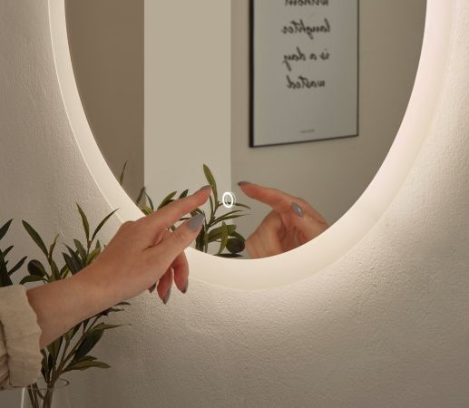 Badm�bel Set Glide in wei� Hochglanz und grau mit Waschbecken und LED Beleuchtung 100 x 190 cm