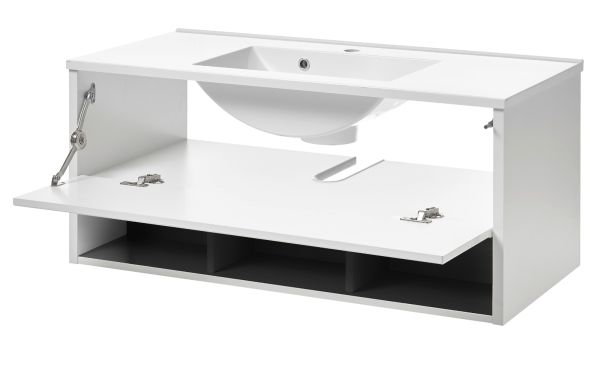 Badm�bel Set Glide in wei� Hochglanz und grau mit Waschbecken und LED Beleuchtung 155 x 190 cm