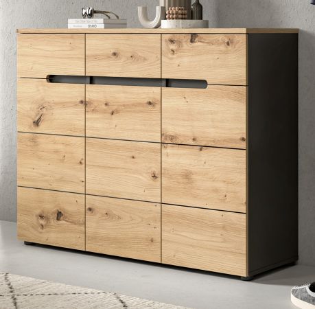 Schuhkommode Cooper in Artisan Eiche und grau Flurkommode 120 x 94 cm, Soft-Close