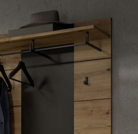 Garderobenpaneel Cooper in Artisan Eiche und grau Wandgarderobe 80 x 141 cm