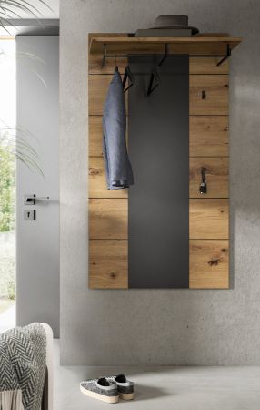 Garderobenpaneel Cooper in Artisan Eiche und grau Wandgarderobe 80 x 141 cm