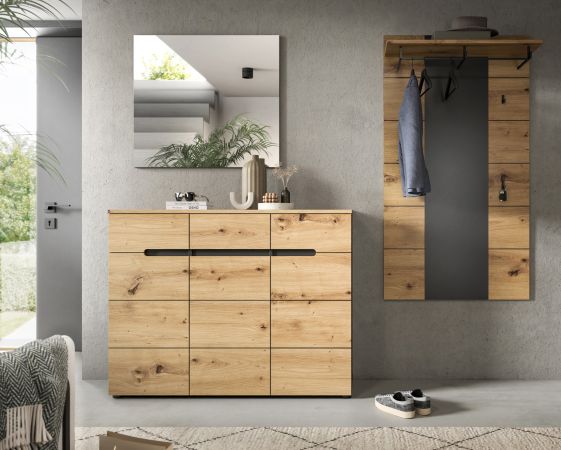 Garderobenpaneel Cooper in Artisan Eiche und grau Wandgarderobe 80 x 141 cm