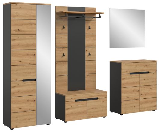 Garderobe Set 5-teilig Cooper in Artisan Eiche und grau 255 cm, Soft-Close