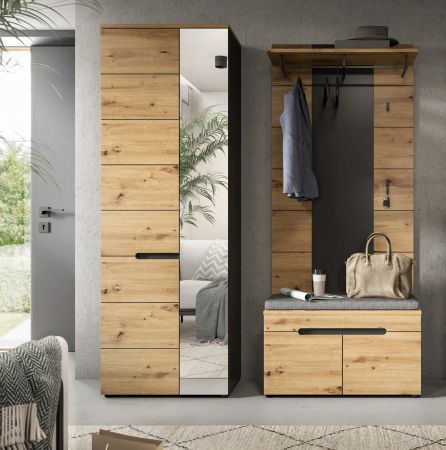 Garderobe Set 3-teilig Cooper in Artisan Eiche und grau 160 cm, Soft-Close