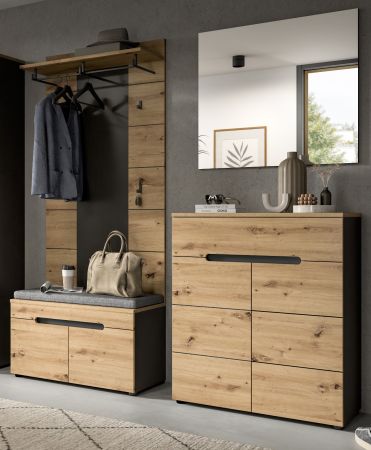 Garderobe Set 4-teilig Cooper in Artisan Eiche und grau 175 cm, Soft-Close