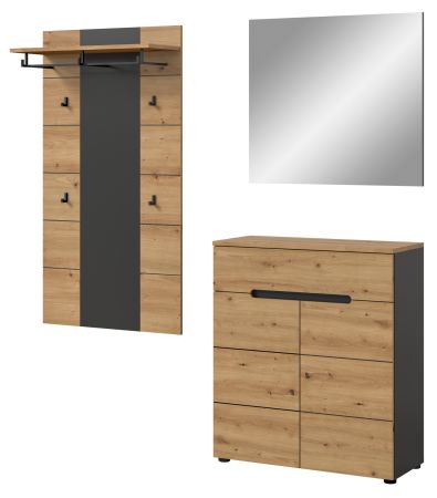 Garderobe Set 3-teilig Cooper in Artisan Eiche und grau 175 cm, Soft-Close