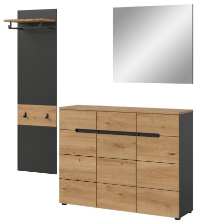 Garderobe Set 3-teilig Cooper in Artisan Eiche und Grau 180 cm, Soft-Close