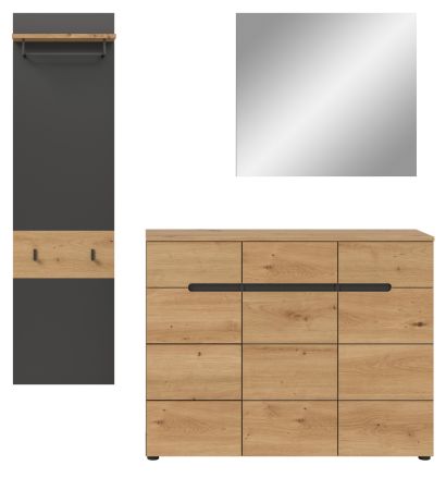 Garderobe Set 3-teilig Cooper in Artisan Eiche und Grau 180 cm, Soft-Close