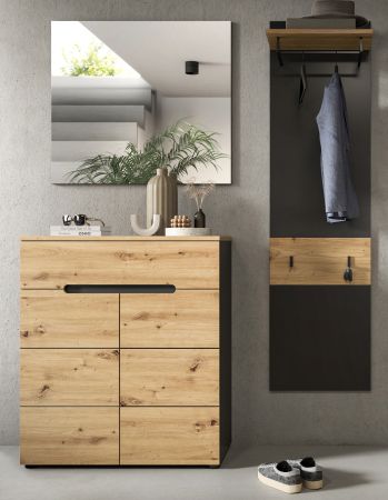 Garderobe Set 3-teilig Cooper in Artisan Eiche und grau 140 cm, Soft-Close