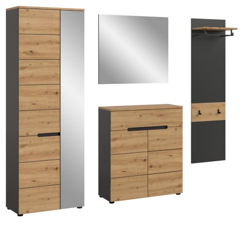 Garderobe Set 4-teilig Cooper in Artisan Eiche und Basalt Grau 220 cm, Soft-Close