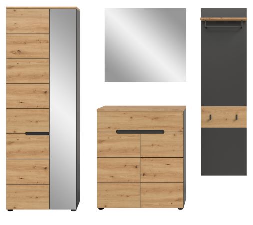 Garderobe Set 4-teilig Cooper in Artisan Eiche und Basalt Grau 220 cm, Soft-Close