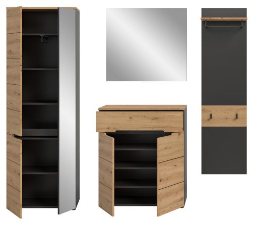 Garderobe Set 4-teilig Cooper in Artisan Eiche und Basalt Grau 220 cm, Soft-Close