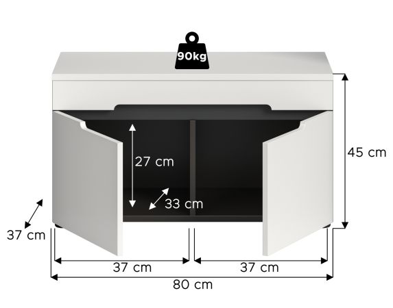 Garderobe Sitzbank Cooper in Wei� und Grau Garderobenbank 80 cm, Soft-Close