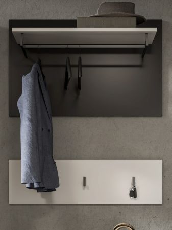 Garderobenpaneel Cooper Wei� und Grau, Set 2-teilig mit Hakenleiste 80 cm
