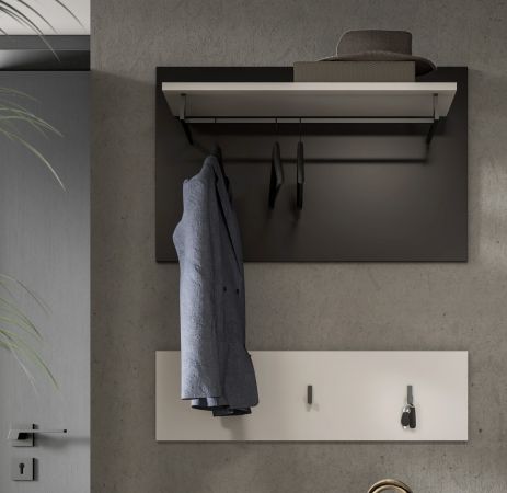 Garderobenpaneel Cooper Wei� und Grau, Set 2-teilig mit Hakenleiste 80 cm