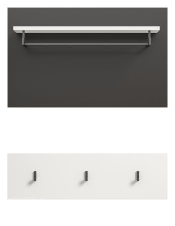 Garderobenpaneel Cooper Wei� und Grau, Set 2-teilig mit Hakenleiste 80 cm