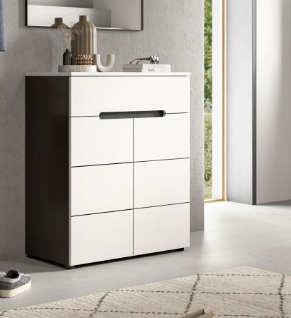 Schuhkommode Cooper in Wei� und Basalt Grau, Flurkommode 80 x 94 cm mit Soft-Close