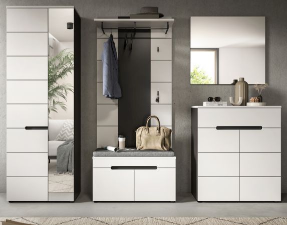 Schuhkommode Cooper in Wei� und Basalt Grau, Flurkommode 80 x 94 cm mit Soft-Close