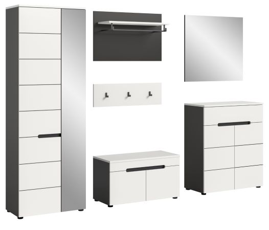 Garderobe Set 6-teilig Cooper Wei� und Basalt Grau 255 x 190 cm, Soft-Close