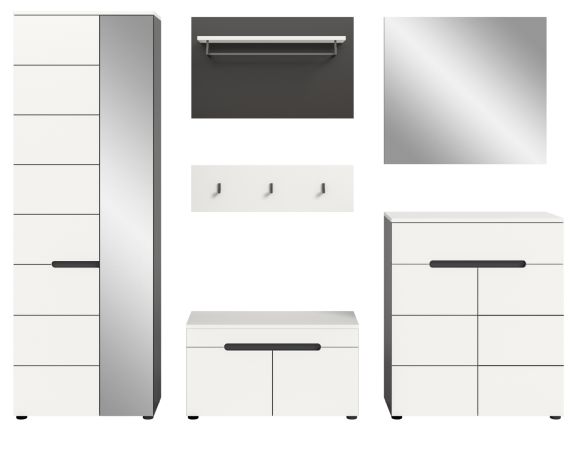 Garderobe Set 6-teilig Cooper Wei� und Basalt Grau 255 x 190 cm, Soft-Close
