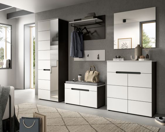 Garderobe Set 4-teilig Cooper in Wei� und Basalt Grau 160 cm, Soft-Close