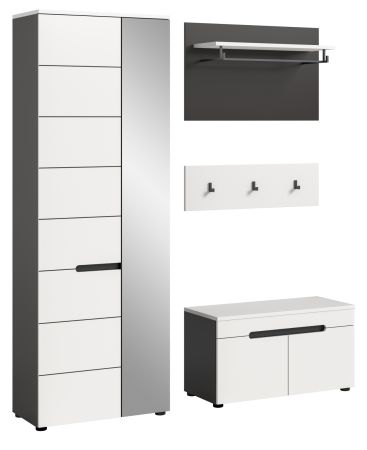 Garderobe Set 4-teilig Cooper in Wei� und Basalt Grau 160 cm, Soft-Close